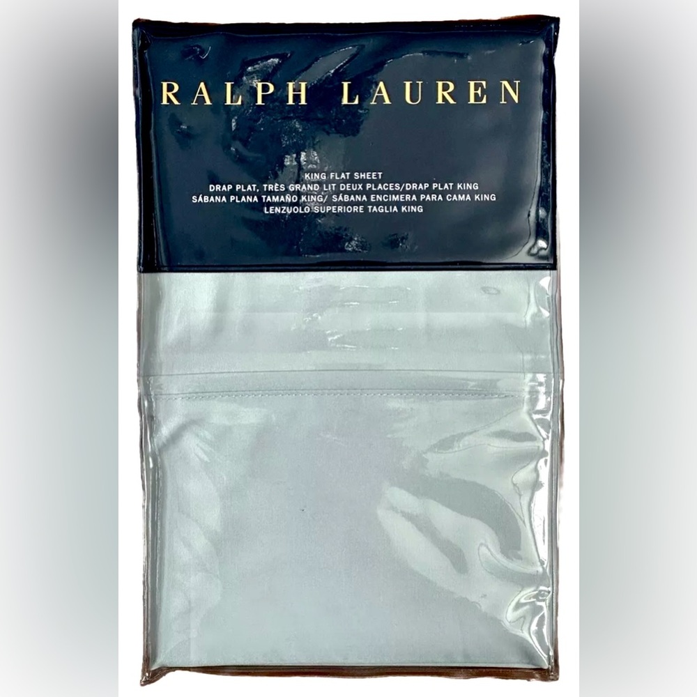 $145 NEW RALPH LAUREN HOME KING FLAT SHEET 464 TC LIGHT OXFORD BABY BLUE PERCALE